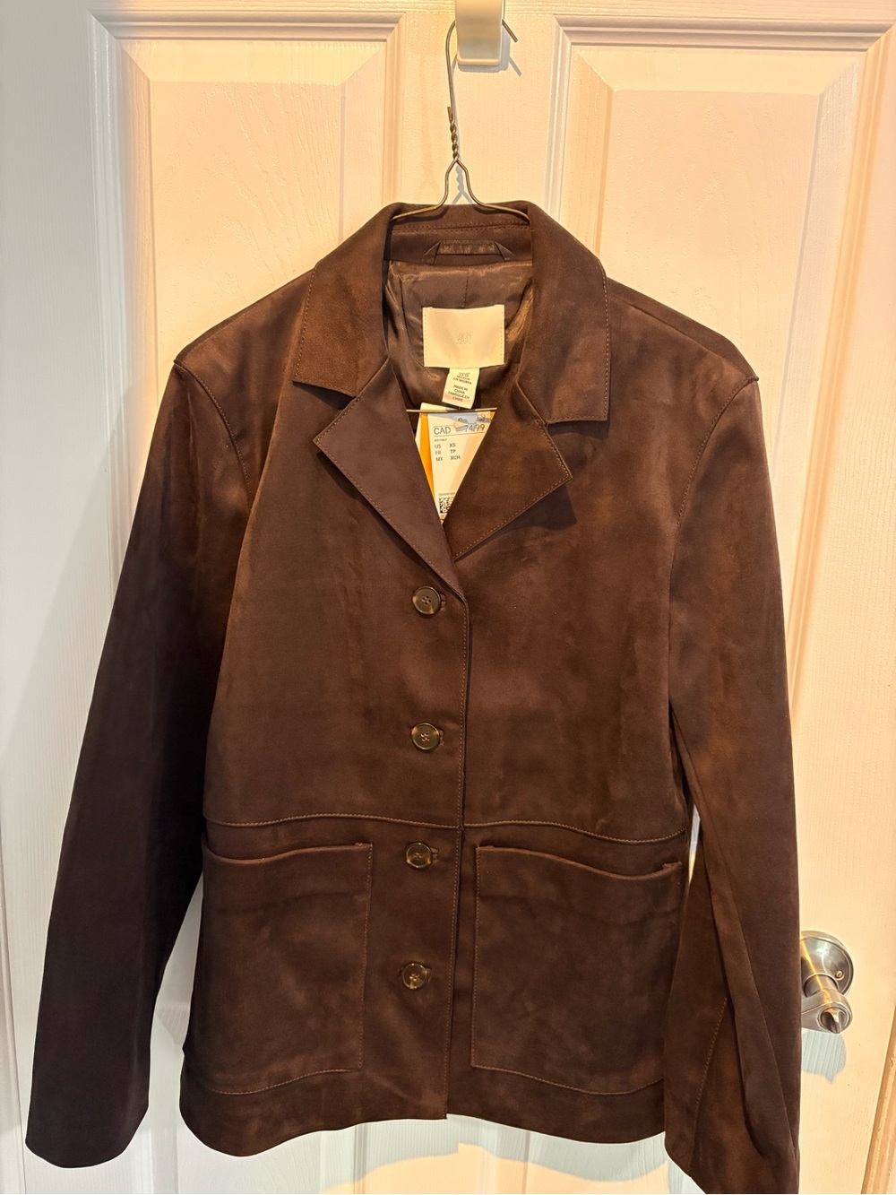 H&M Dark Brown Suede Button Front Blazer Jacket